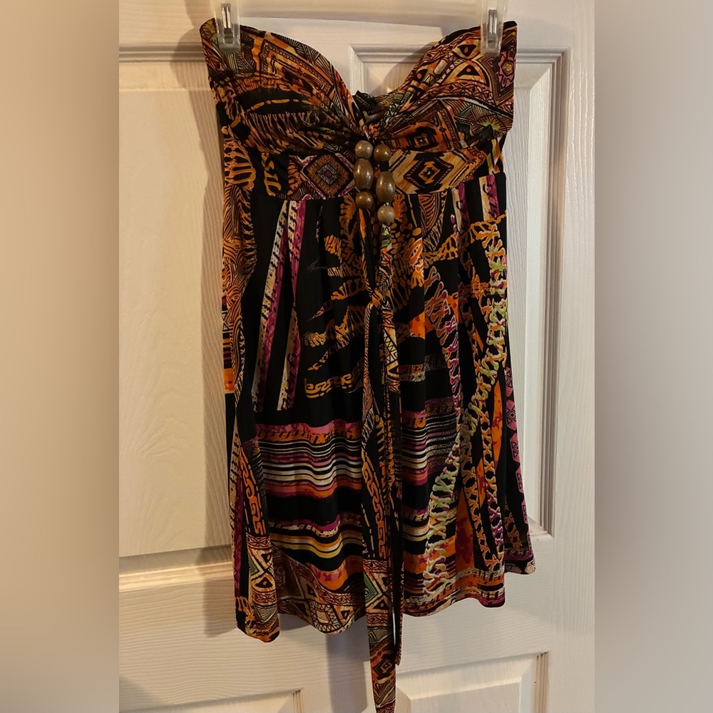 Rue21 Aztec Black Orange Multicolor Mini Dress or Top with Halter Neck Tie Strap